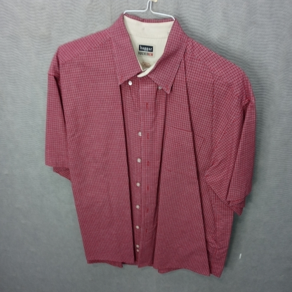 Haggar men's sz XL short sleeve button red plaid c